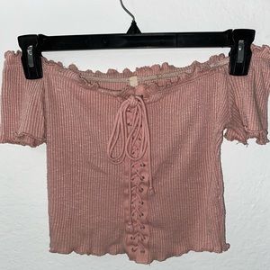 Pink lace up crop top